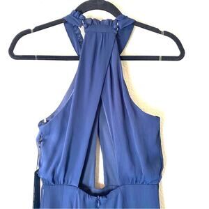 Lulus Navy Blue Halter Neck Deep V- Neck Maxi Dress Gown Size XS